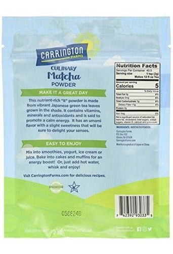 Carrington Farms Matcha Tea Powder, 3.5 onzas