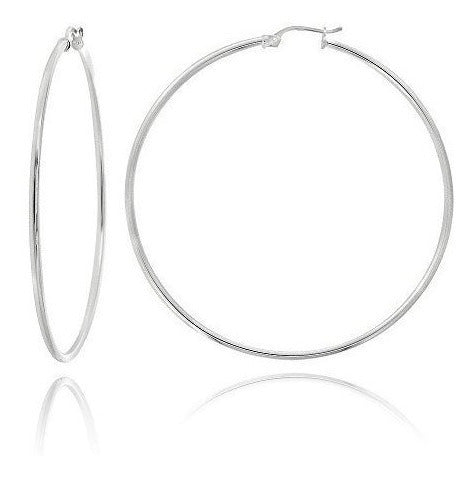 Aretes Tipo Argolla De Plata Esterlina, Pulido, Alto, 1.5
