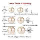 Mujeres Moda Perla Stud Pendientes Set Acero Quirúrgico