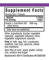 Bluebonnet Acetil L-carnitina 500 Mg Cápsulas De Vitamina