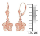 Hermosos Pendientes De Oro Rosa De 14 Quilates Con Flor Rosa