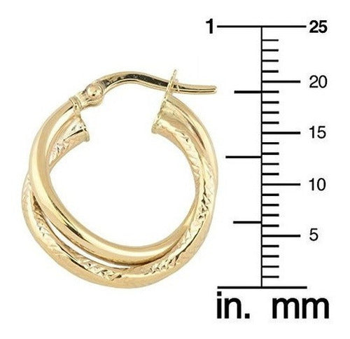 Pendientes De Aro Doble De Oro Amarillo De 14 K De