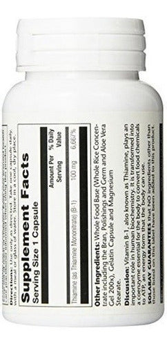 Suplemento Solaray B-1, 100 Mg, 100 Unidades