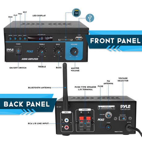 Amplificador de potencia compacto PYLE-HOME PCA2