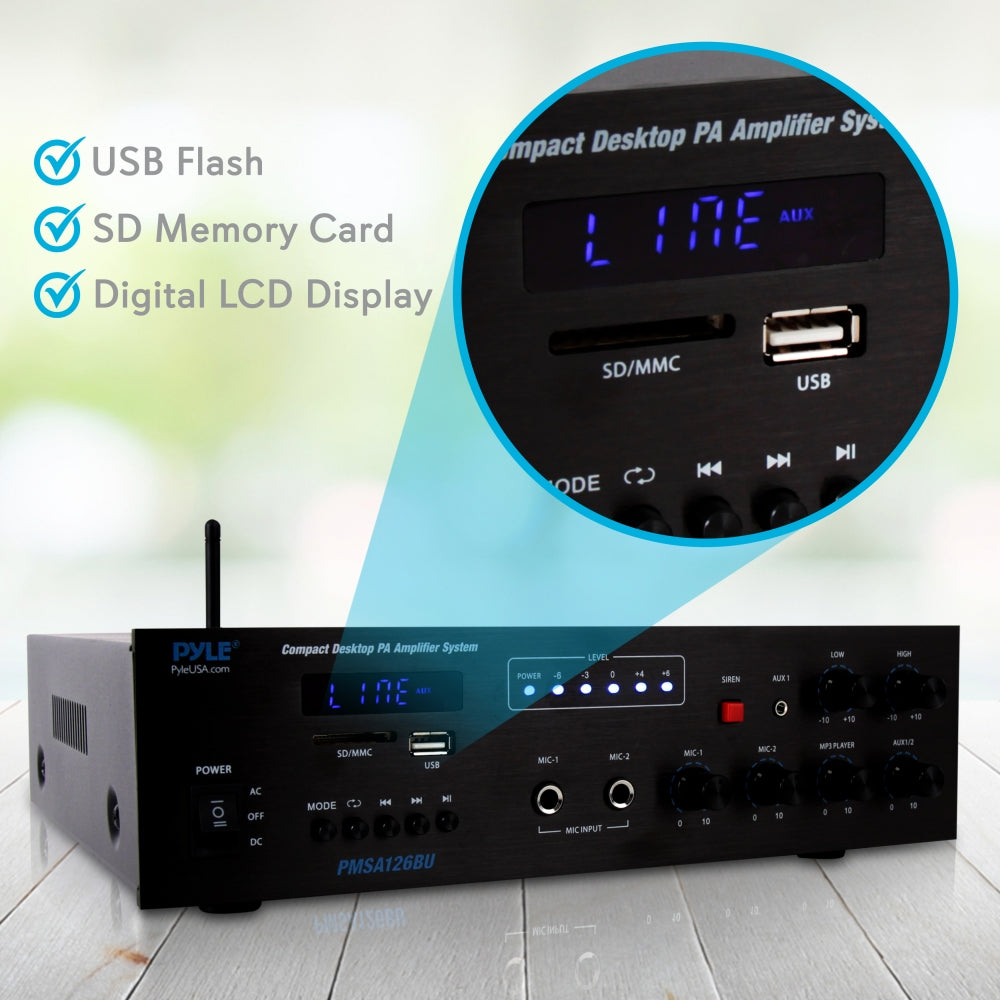Amplificador inalámbrico Bluetooth PYLE-HOME PMSA126BU