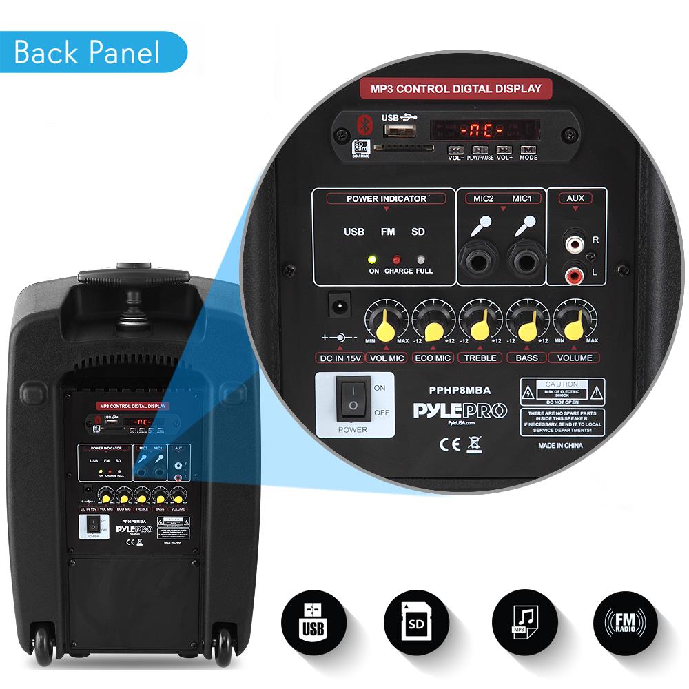 Parlante Portátil compacto PYLE-PRO PPHP8MBA