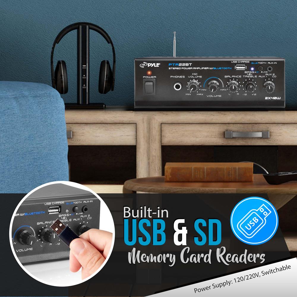 Amplificador de audio y Bluetooth PYLE-HOME PTA22BT