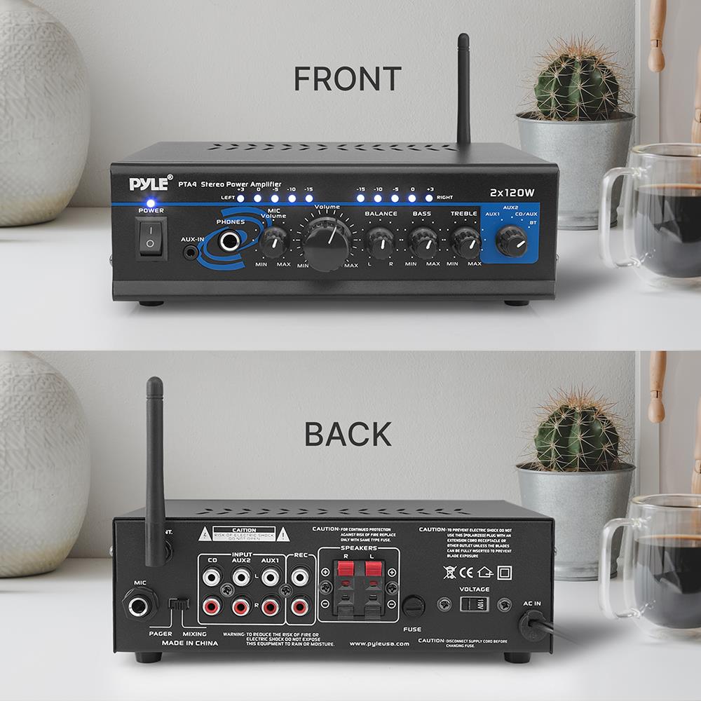 Amplificador de potencia estéreo negro PYLE-HOME PTA4