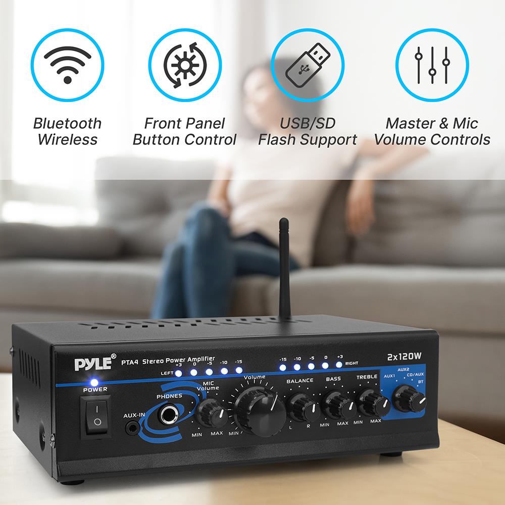 Amplificador de potencia estéreo negro PYLE-HOME PTA4
