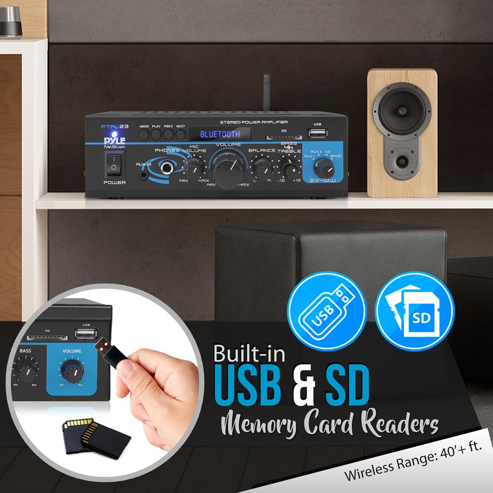 Amplificador de potencia estéreo negro PYLE-HOME PTAU45