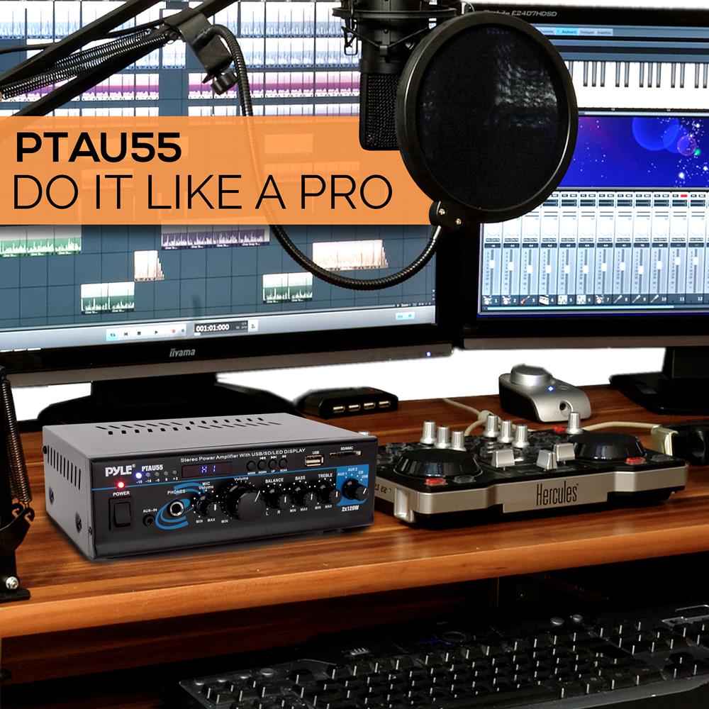 Amplificador de potencia estéreo negro PYLE-HOME PTAU55