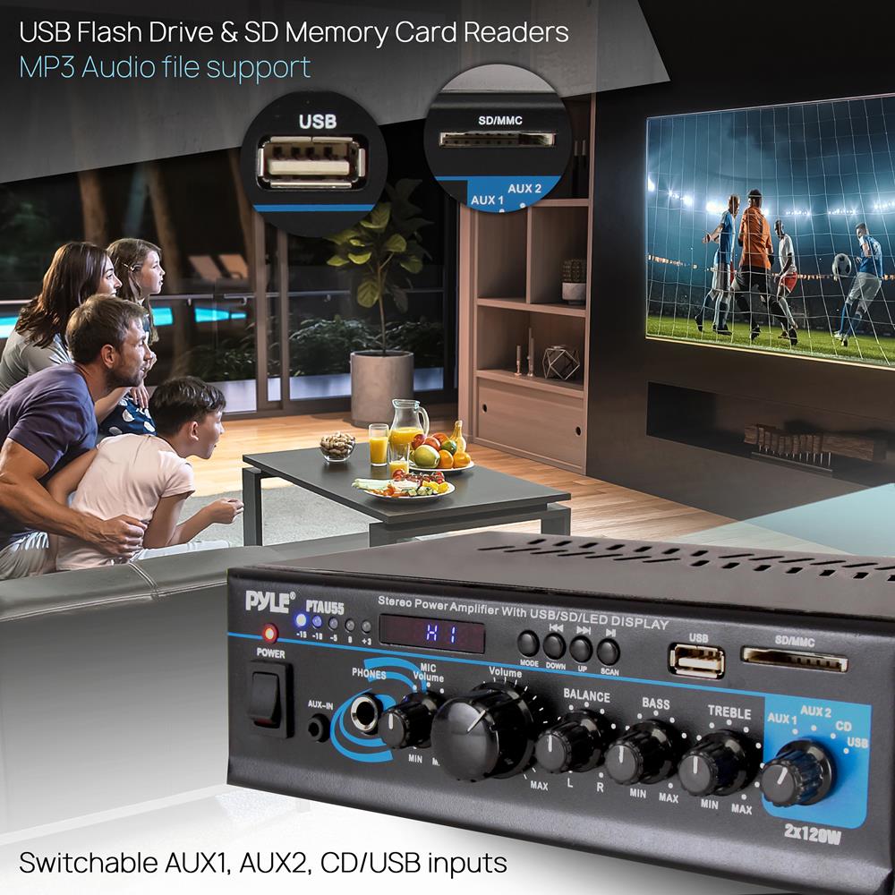 Amplificador de potencia estéreo negro PYLE-HOME PTAU55