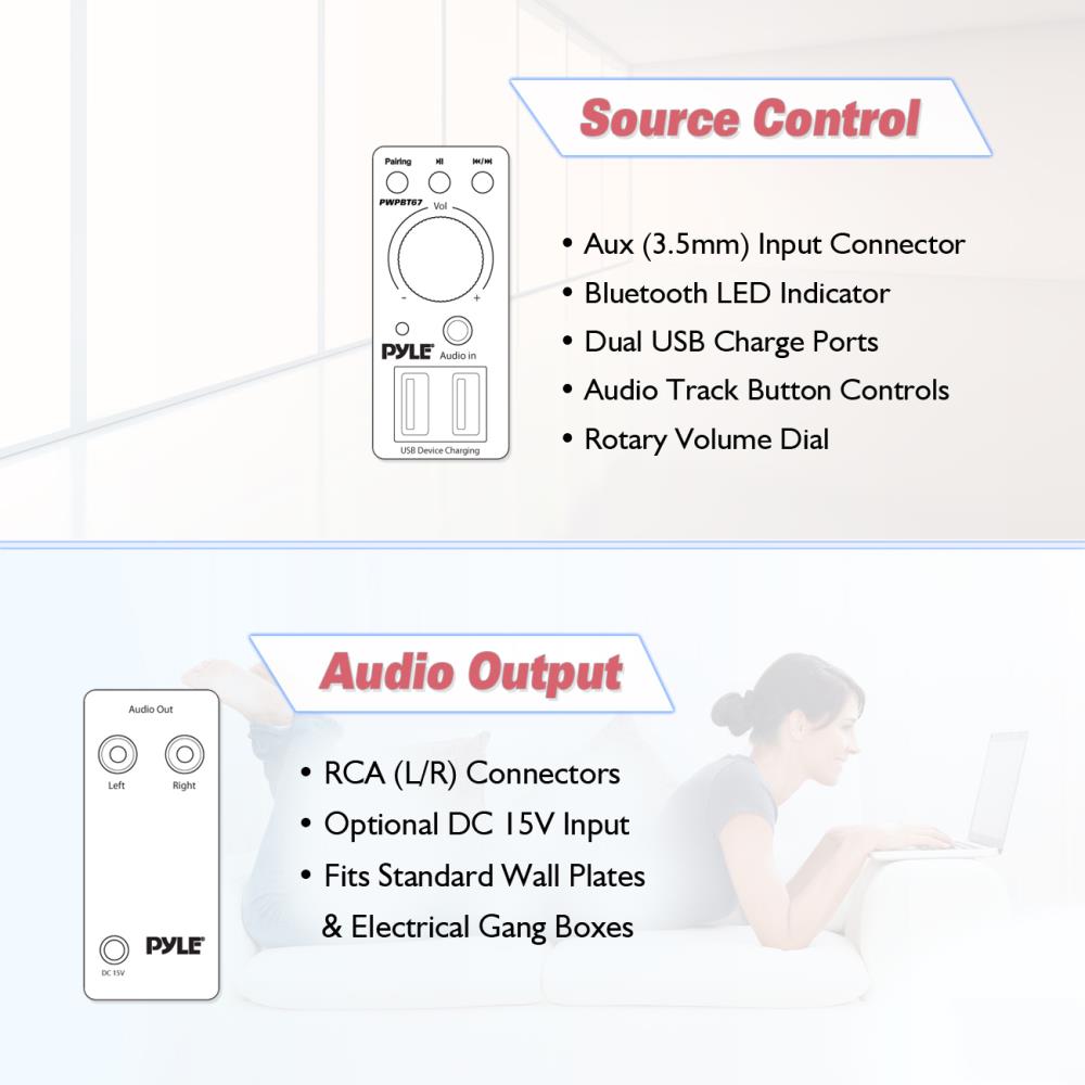 Receptor de audio Bluetooth integrado a la pared PYLE-HOME PWPBT67