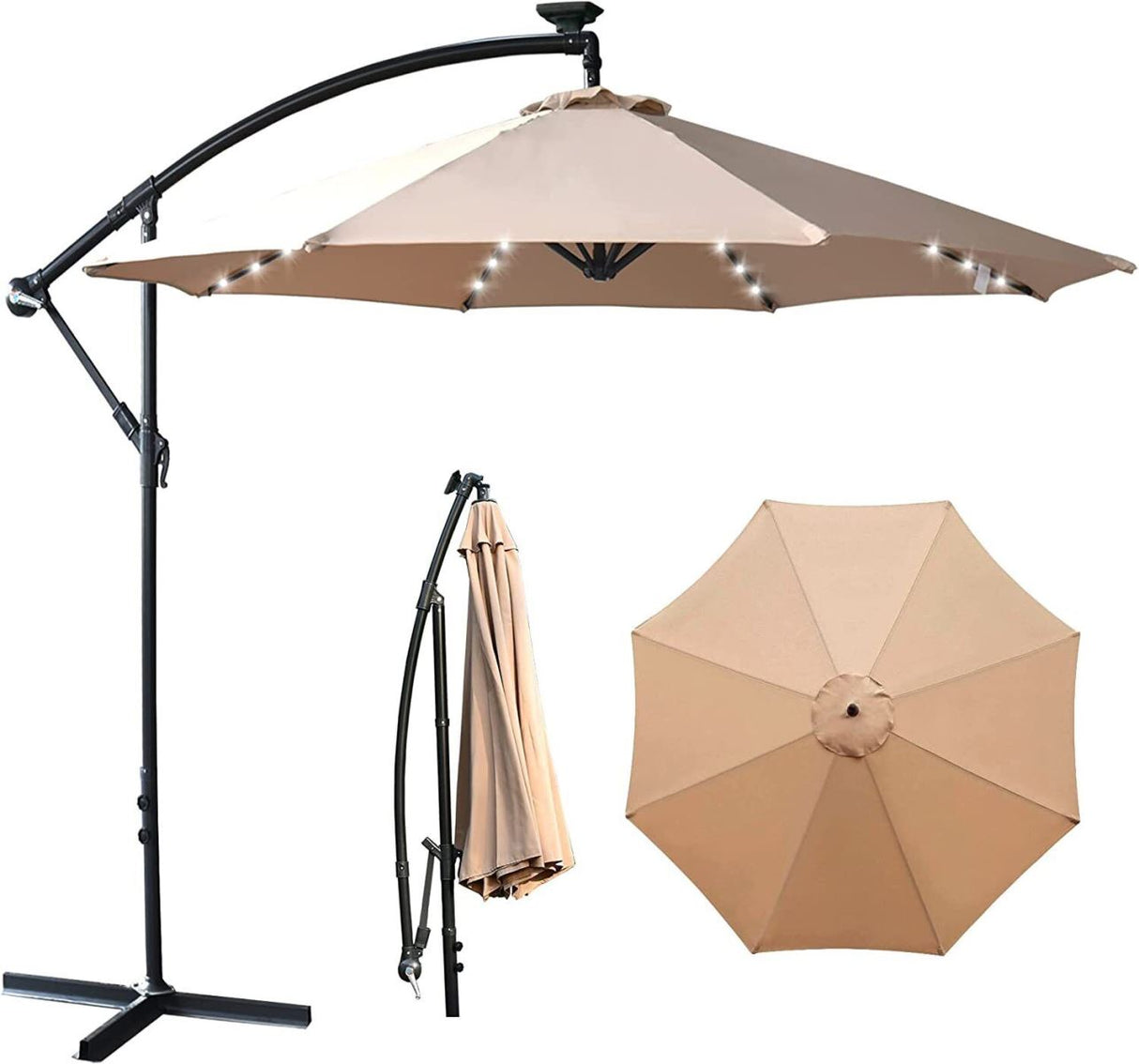 Paraguas voladizo LED de 10 pies con 360°